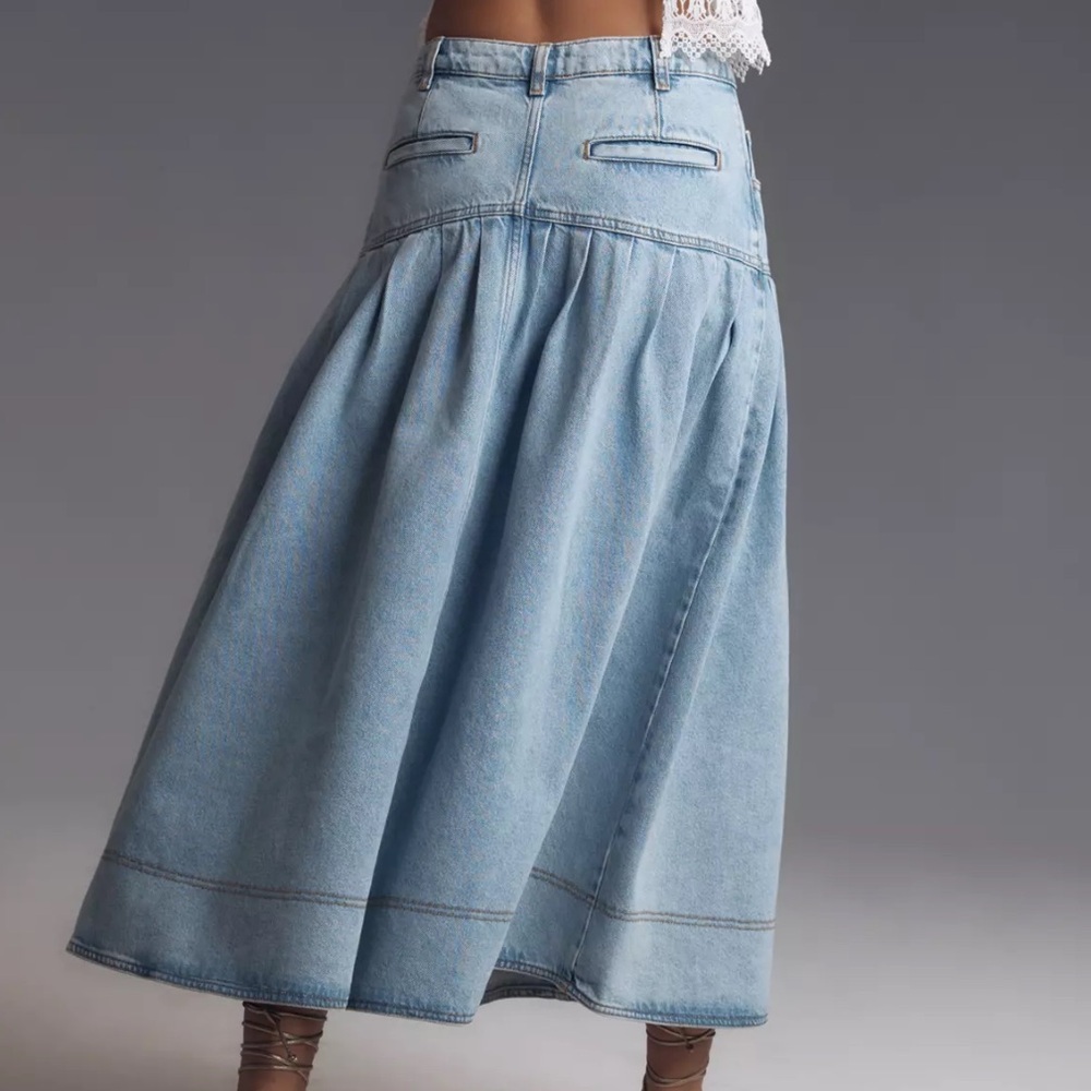 Anthropologie Pilcro pleated basque waist denim midi skirt size 14 - Picture 2 of 8